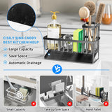 Cisily Sink Caddy, Sponge Holder for Kitchen Sink, Kitchen Sink Organzier with High Brush Holder, Rustproof Stainless Kitchen Gadgets Sink Accessories, Organizadores de Cocina, Patent 1038566S Cisily