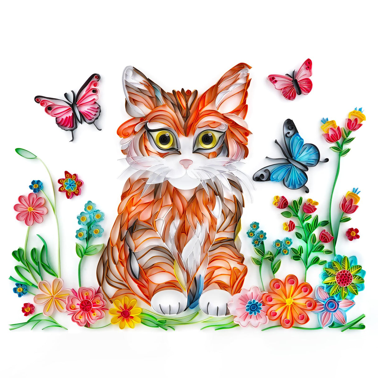Uniquilling Quilling Kit, Paper Quilling Kits, 16 * 20-in Cat& Butterfly Paper Filigree Kits with Quilling Tools& Using Manual, DIY Quilling Artwork Modern Wall Art for Living Room Uniquilling