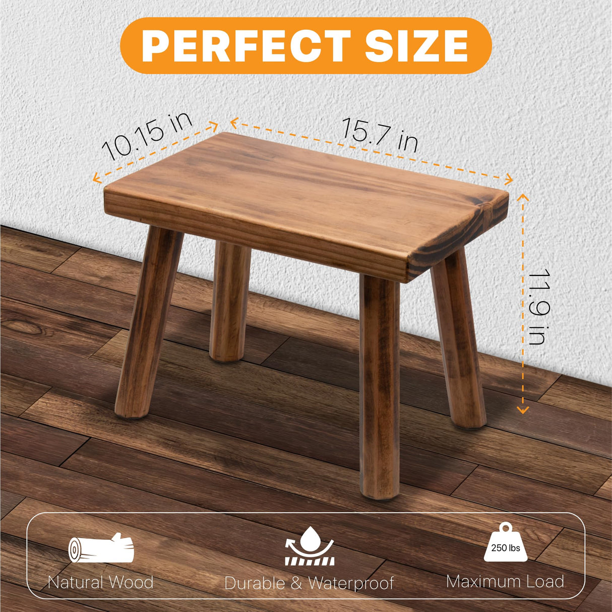 ENKEZI Shower Bench - Shower Foot Rest 12 in, Shower Stool for Shaving Legs, Rustic Scandinavian Stool - Multi-Purpose Wood Plant Stool, Adult Step Stool, (Scandinavian) ENKEZI