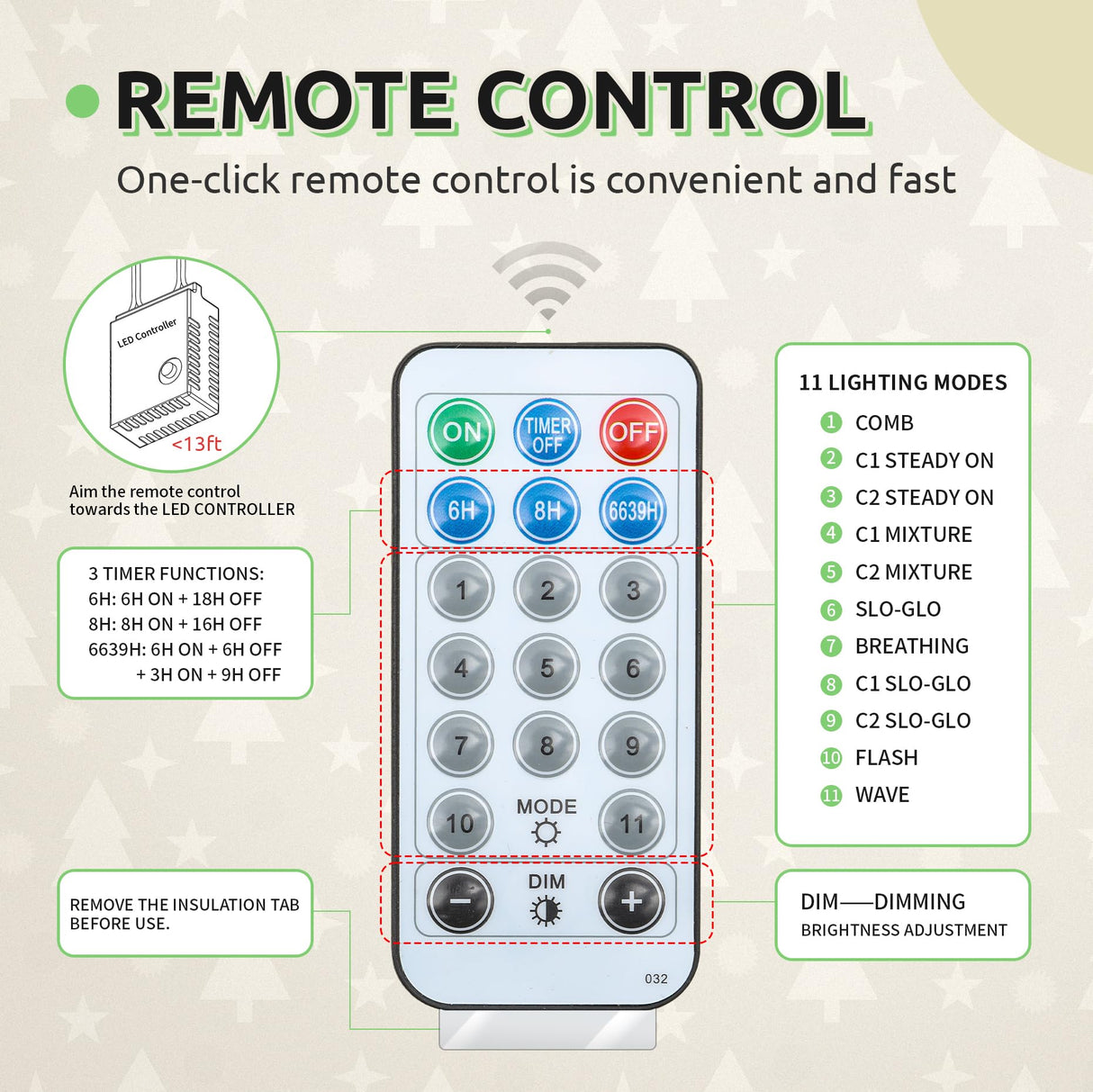 GOOBED Prelit Green Christmas Tree 7.5FT with Remote Control, Pre-Lit Green Artificial Hinged Spruce Christmas Tree with 1450 Tips, 550 LED Lights and 11 Light-Modes for Home, Party Decoration GOOBED