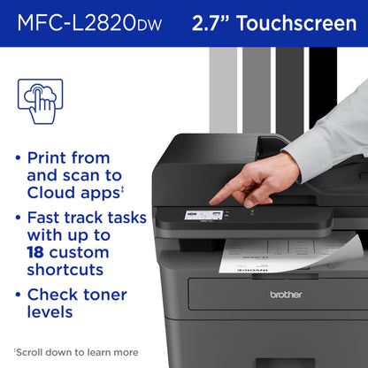 Brother MFC-L2820DW Wireless Compact Monochrome All-in-One Laser Printer with Copy, Scan and Fax, Duplex, Black & White | Includes Refresh Subscription Trial(1),(Renewed Premium)