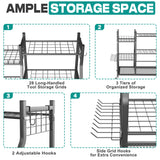 EVERHANGER Garden Tool Organizer Stand, Garage Tool Storage Organization, Yard Tool Racks with lockable wheels, Fit for Long-Handled Tools/Rakes/Brooms EVERHANGER