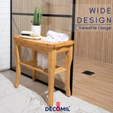 DECOMIL - Bamboo Shower Bench 19”, Bathroom Shower Chair with Storage Shelf | Nonslip Feet & Waterproof Bathing Bench | Perfect for Indoor and Outdoor USe DECOMIL