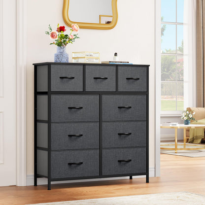 YITAHOME 9 Drawers Fabric Dresser - Storage Tower Organizer Unit for Living Room, Closets - Sturdy Steel Frame, Wooden Top & Easy Pull Fabric Bins