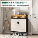 HOLISUN Modern Shoe Storage Cabinet for Entryway, 31.5" Shoe Rack Organizer with Doors and Ajustable Shelf, Shoe Cabinet with LED Lights for Hallway, Entrance (Black+Light Yellow+LED 31.5") HOLISUN