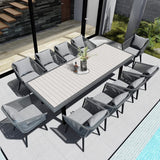 Home Care Wholesale 11 Pieces Patio Dining Set for 10 - All Weather Outdoor Dining Sets, All in One Outdoor Table and Chairs, Wicker Outdoor Patio Furniture Sets with Cushions and Pillows, Grey Home Care Wholesale