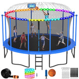 LHX 14FT Tranpoline for Adults and Kids, 1500LBS Tranpoline with Enclosure Net, Basketball Hoop and Ball, Outdoor Tranpoline with Light, Sprinkler, Ladder, Stakes Anchors - ASTM Approval LHX