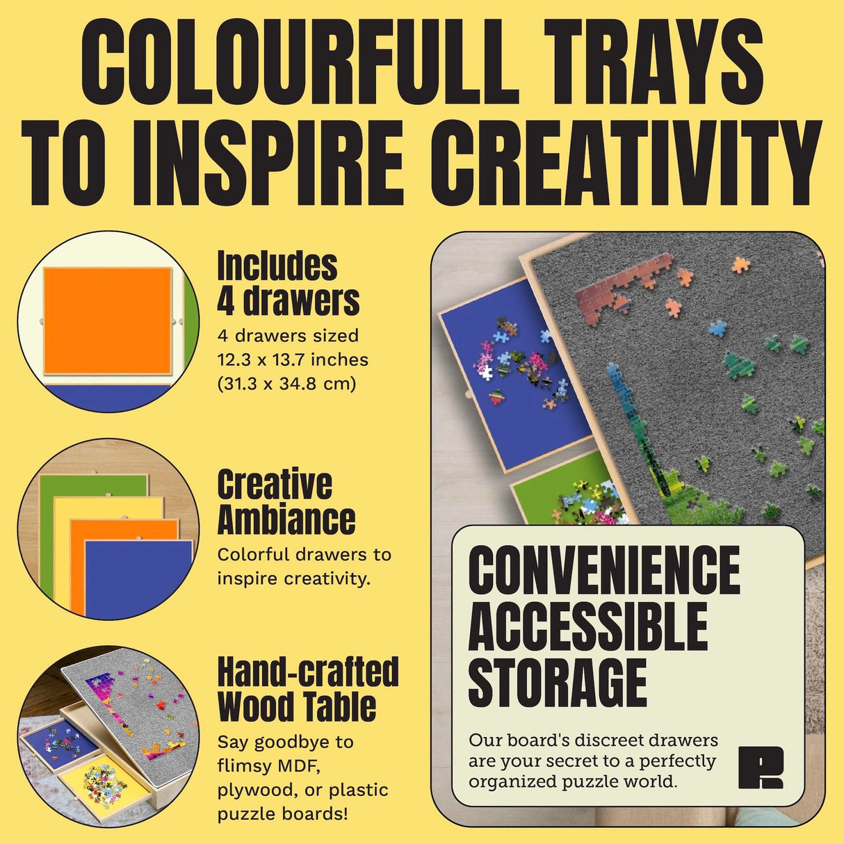 Puzzle Board Tilting with Drawers & Cover Mat - 1000 Pieces Wooden Jigsaw Puzzle Table - 24”x30” Portable Puzzle Board - 3 Tilting Angles & Felt Working Surface - Puzzle Ready Puzzle Ready