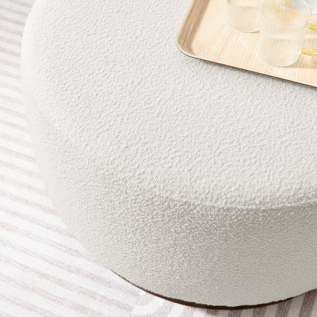 Modway Tilden 29 Inch Round Boucle Upholstered Ottoman in Cloud Walnut - Round Ottoman Coffee Table for Living Room - Large Ottoman Foot Rest with Rubberwood Plinth Base Modway