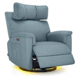 MCombo Oversized Swivel Glider Rocker Recliner with Adjustable Headrest, Dual Motor Power Recliner for Nursery, Led Nightlight, Fabric PR601 (Pacific Blue) MCombo