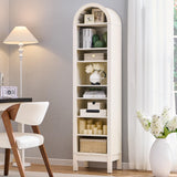 IFGET 71" Tall Arched Bookshelf, 8 Tiers Arch Bookcase with Storage, Modern Farmhouse Book Shelf with Adjustable Shelves, Wood Bookshelf w/Open Display Shelves for Living Room, Office (Antique White) IFGET