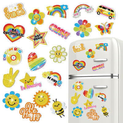 Saillong 20 Pcs Rainbow Diamond Art Magnets Rainbow Diamond Art Painting Magnets Kits Refrigerator Magnetic Stickers for Fridge Home Adults DIY Crafts