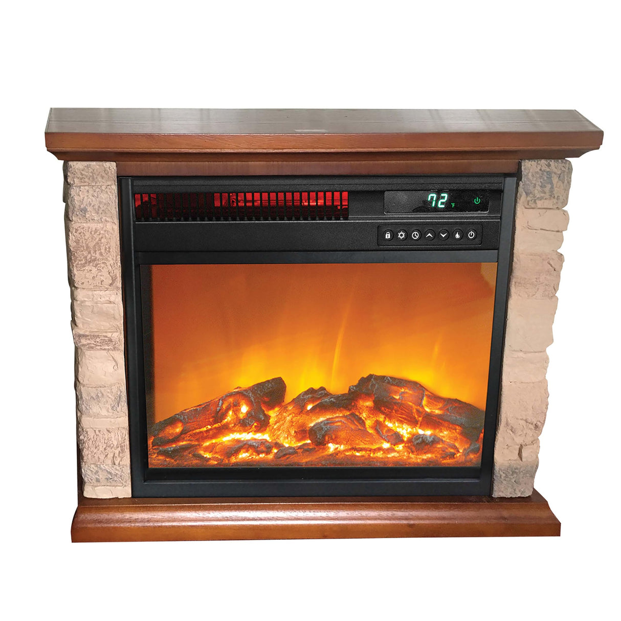 Lifesmart 3-Quartz 5,118 BTU Infrared Faux Stone Fireplace with Log Insert and Realistic Flame, Fireplace Heater with Remote Control for Bedroom, Living Room LifeSmart