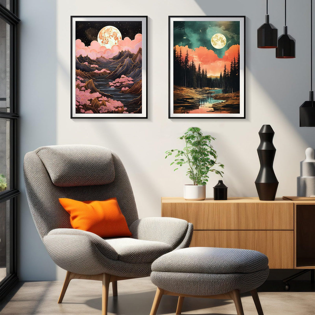 YOYA 2 Pack 5D Diamond Art Painting Kits, Diamond Painting Mountain Kits, Landscape Moon Diamond Art Kits for Adults, Abstract Scenery Paint with Diamonds Gem Art for Home Wall Decor 12 x 16 Inch YOYA