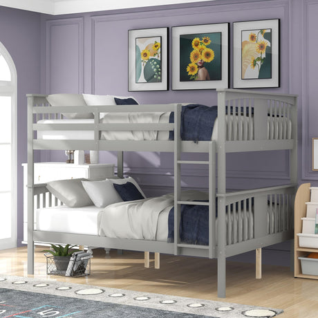 Merax Full Over Full Bunk Bed Convertible to Two Separate Beds, Solid Pine Wood Frame with Safety Guardrail & Headboard/Footboard, Sturdy Durable Design, for Teens/Adults, No Box Spring Needed, Grey Merax