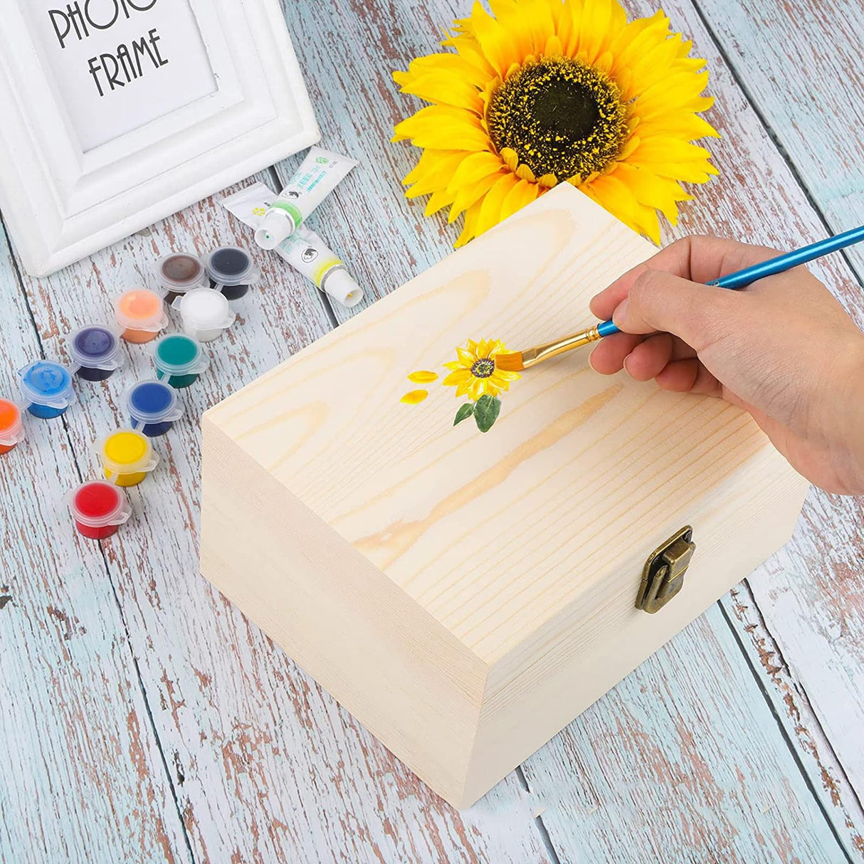 Voittozege 2 Pack Unfinished Wooden Boxes Large Wooden Box with Hinged Lid dnd Front Clasps, Natural Wood Boxes for Diy Crafting Gift Storage Box, Art Decorations and Jewelry Storage, 10 x 7 x 4 Inch Voittozege