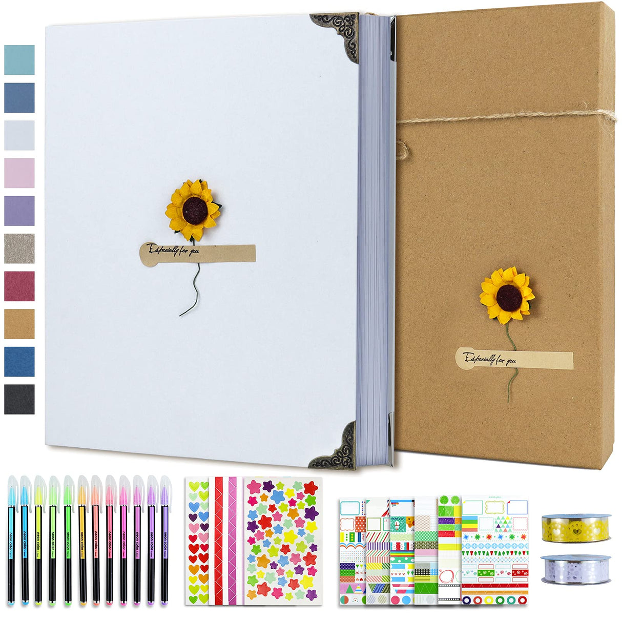 Vienrose DIY Scrapbook Photo Album Kit with Pens Tapes and Stickers 60 Pages Hardcover 8.3x10.5 Inches 3 Rings Removable Blank Paper Scrapbooking for Lover Friends Kids Wedding White Vienrose