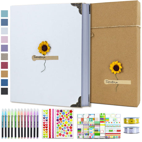 Vienrose DIY Scrapbook Photo Album Kit with Pens Tapes and Stickers 60 Pages Hardcover 8.3x10.5 Inches 3 Rings Removable Blank Paper Scrapbooking for Lover Friends Kids Wedding White Vienrose