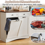 OUTGUAVA Double Tilt Out Trash Cabinet Kitchen Trash Bin Cabinet Recycling Trash Cabinet with Hideaway Drawers, 2x13 Gallons Pet Proof Trash Can Cabinet for Kitchen Living Room, Vintage White OUTGUAVA