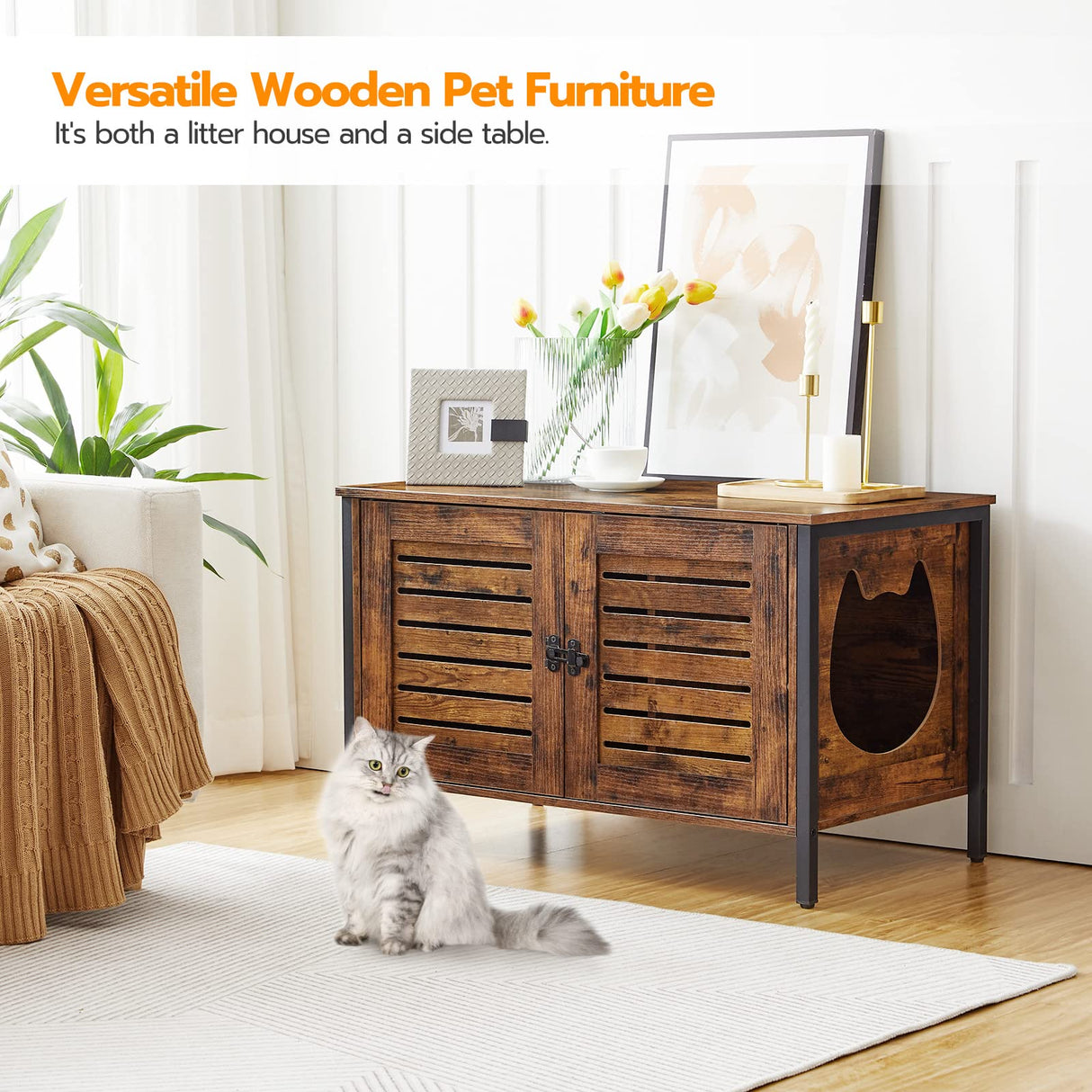 HOOBRO Cat Litter Box Enclosure, Hidden Litter Box Furniture with Shutter Door and Head Mat, Cat Litter Box Furniture Fit Most of Litter Box, 31.5''L x 17.7''W x 19.9''H, Rustic Brown BF06MW01 HOOBRO