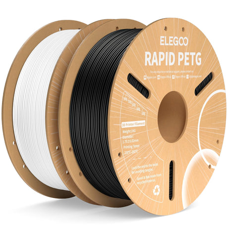 ELEGOO Rapid PETG Filament 1.75mm Black & White 2KG, High Speed 30-600mm/s 3D Printer Filament Dimensional Accuracy +/- 0.02 mm, 1kg Cardboard Spool(2.2lbs) Fits for Most FDM 3D Printers ELEGOO