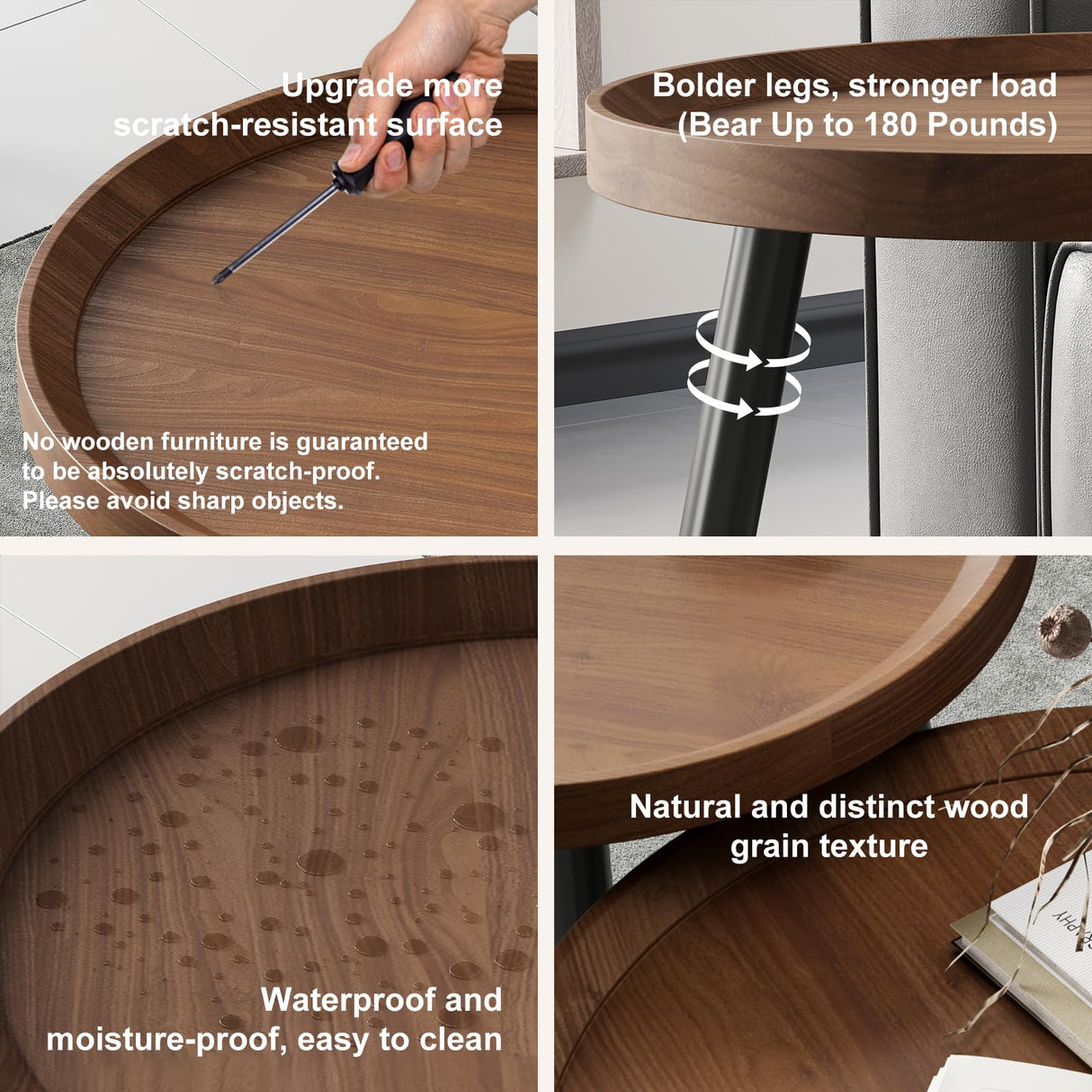 Mid Century Modern Round Coffee Table Set of 2, Walnut & Black Steel Frame Nesting Tables for Living Room, Bedroom, Office, Easy Assembly, Space-Saving Design WBKATN