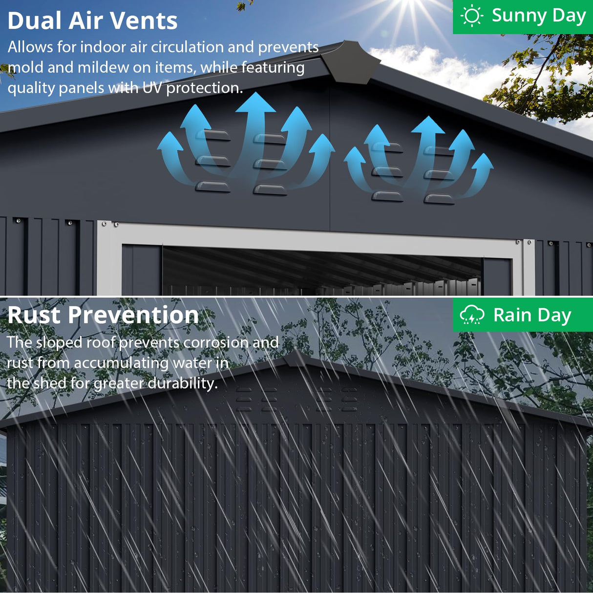 Acekool 8x15 FT Outdoor Metal Storage Shed, Large Garden Tool Shed with Lockable Door and Vents, Waterproof Galvanized Metal Sheds for Tools & Equipment, Garbage Can, Bike, Mower, Gray Acekool