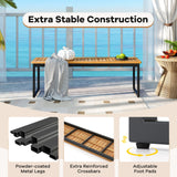 Tangkula Patio Dining Bench, 2-3-person Backless Bench with Slatted Seat & Metal Legs, Indoor Outdoor Bench for Entryway, Front Porch, Garden, Poolside, Farmhouse Kitchen Dining Seat Tangkula