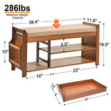 PETKABOO Shoe Bench with Hidden Drawer and Side Holder, 2 Tier Entryway Bench with Storage 39.4 in, Bamboo Shoe Rack with Cushion for Entryway Hallway Living Room Bedroom PETKABOO