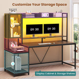 SEDETA Gaming Desk, 60'' Gaming Desk with Hutch and LED Lights, Computer Desk with Storage Shelves, Large PC Gamer Desk with Display Cabinet, Monitor Stand, Power Outlet for Home Office, Black SEDETA