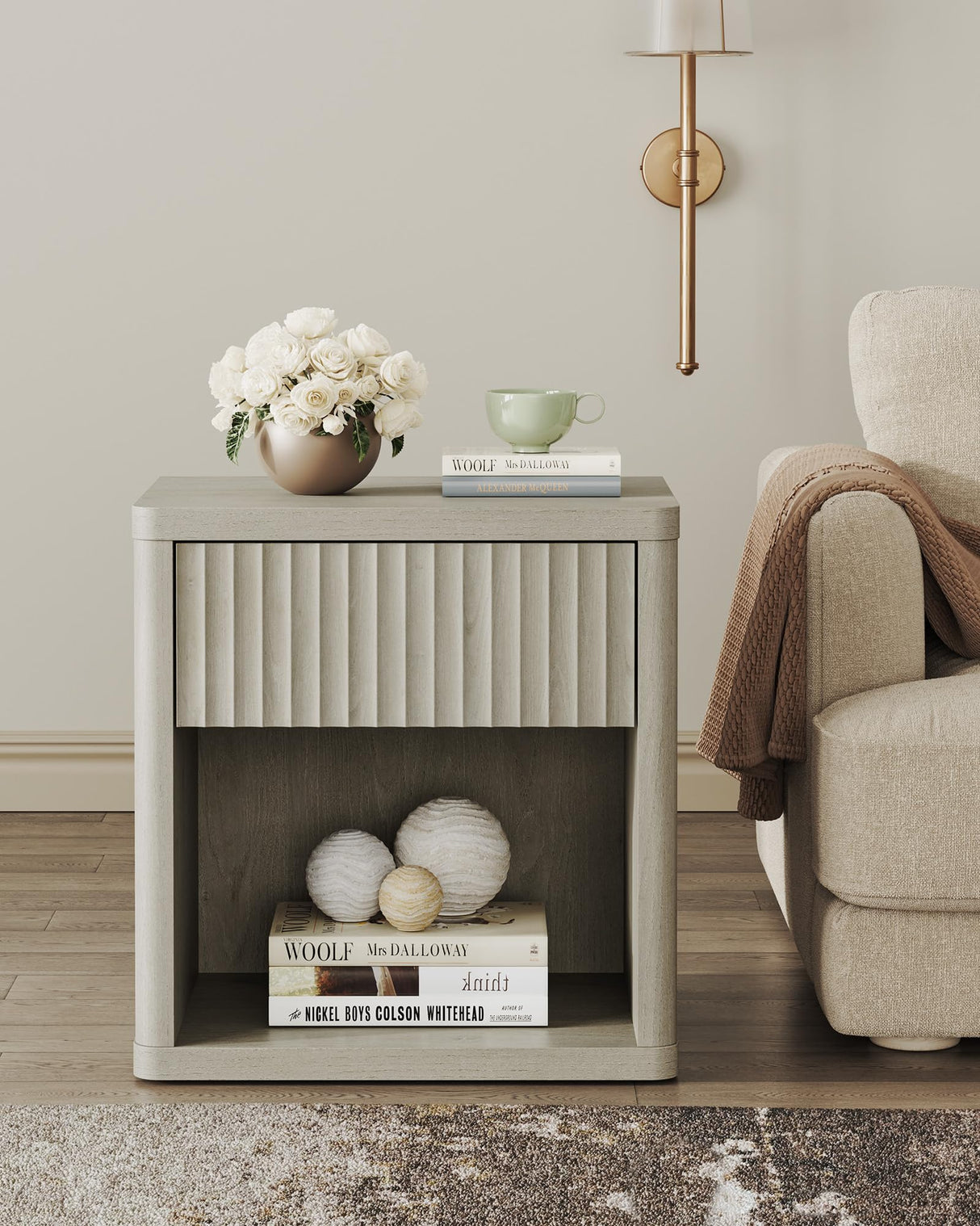 SICOTAS Night Stand Set of 2 Nightstands with Drawer Storage Bed Side Table End Table Large Modern Wood Wide Bedside Stand Mid Century Night Stands for Bedroom Living Room Sofa Couch Office (White) SICOTAS