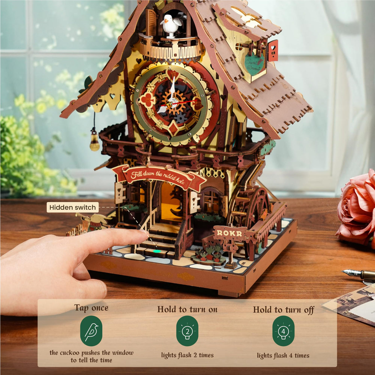 ROKR 3D Wooden Puzzles for Adults, Cuckoo Clock Model Kit, Room Home Decor DIY Watch Making Kit Functional Mechanical Building Toys, Hobbies Birthday Christmas Day Gifts for Men Women Kids 14+ ROKR