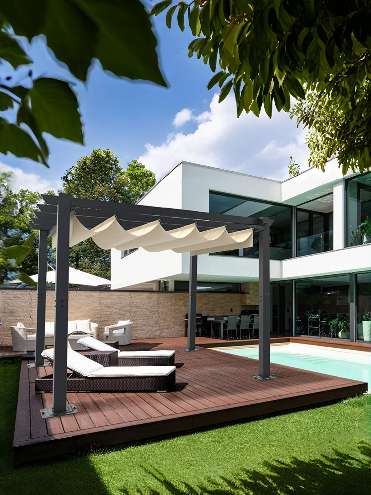 GAOMON 10x10 Ft Outdoor Aluminum Pergola with Upgraded Retractable Canopy, Outdoor Shelter Suitable for Gardens, Backyard, Lawn, Deck - Khaki. GAOMON