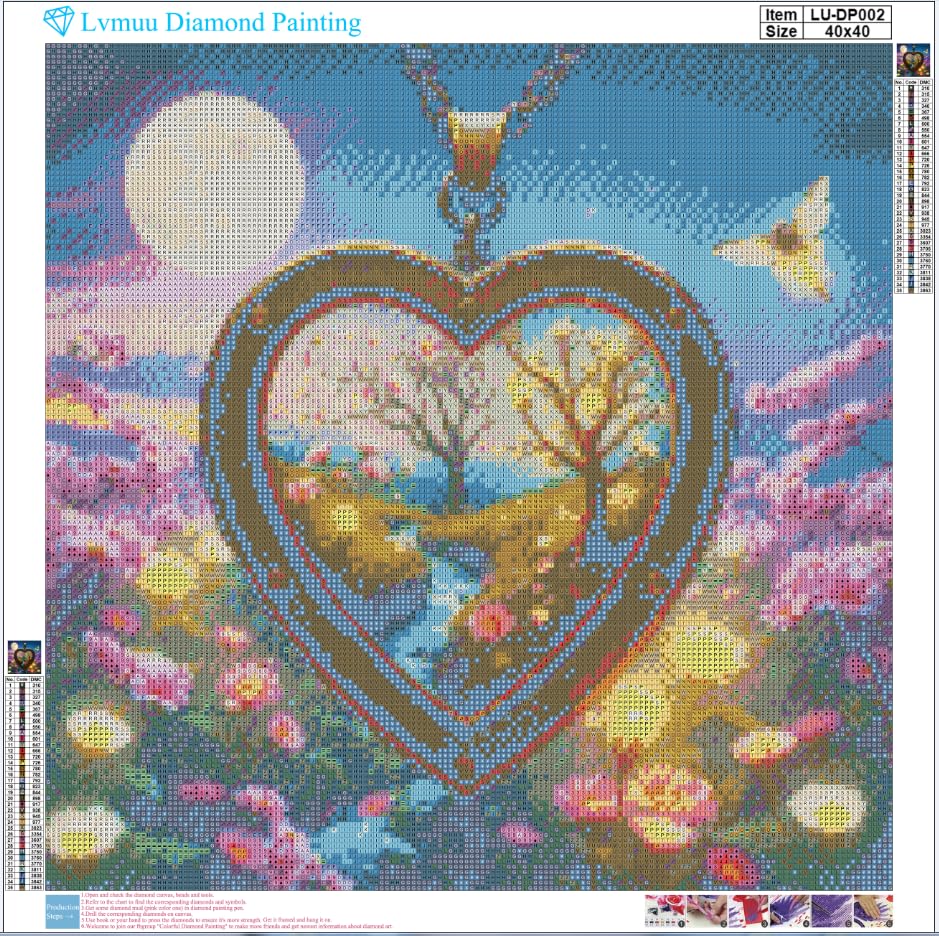 Large Diamond Painting Kits for Adults Landscape Heart Love Moon Flowers, 5D DIY Diamonds Art Crafts Full Square Drill Diamond Art Sets for New Beginners Paint by Numbers Home Wall Decoration 16x16'' Lvmuu