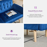 TYBOATLE 65" W Velvet Modern Convertible Folding Futon Couch Sofa Bed w/ 2 USB Charging Ports for Compact Living Space, Small Couches for Office, Dorm, RV Room, Apartment, Bedroom (Navy Blue) TYBOATLE