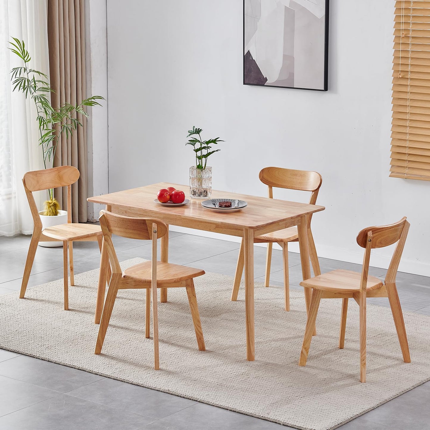 Paonne Wood Dining Table Set for 4 Mid-Century 5-Piece Dining Set Modern Compact Solid Wood Table & Chair Set for Home, Apartment (Louis), W-5DT&DC - WoodArtSupply