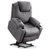 MCombo Medium Power Lift Recliner Chair Sofa with Massage and Heat for Elderly, 3 Positions, Cup Holders, and USB Ports, 2 Side Pockets, Fabric 7040 (Medium, Gray) MCombo