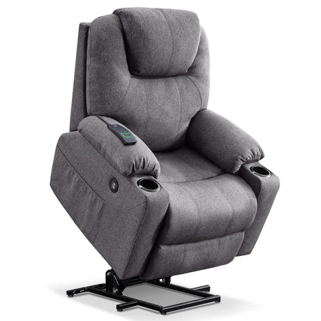 MCombo Medium Power Lift Recliner Chair Sofa with Massage and Heat for Elderly, 3 Positions, Cup Holders, and USB Ports, 2 Side Pockets, Fabric 7040 (Medium, Gray) MCombo