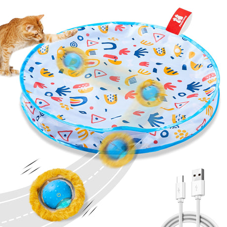 Potaroma Interactive Cat Toys, Fast Moving Ball in Play Mat, Automatic Motion Activated Ball Hide and Seek for Indoor Exercise Kicker, Animal Squeaky, 28 Inch Mat Potaroma