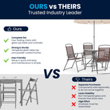 Flash Furniture Nantucket 6-Piece Patio Dining Set with Glass Table, 4 Folding Chairs, and Umbrella, Outdoor Patio Set, Brown Flash Furniture