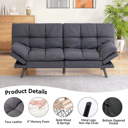 AMICLIBER Memory Foam Futon Sofa Bed Couch,Linen Fabric Convertible Futon Sofa Couch,Loveseat Sleeper Sofa Bed,Small Splitback Modern Sofa Bed for Living Room,Office,Apartment,Deep Grey - WoodArtSupply