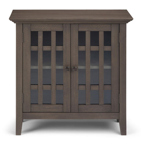 SIMPLIHOME Bedford SOLID WOOD 32 inch Wide Transitional Low Storage Media Cabinet in Farmhouse Grey for the Living Room, Entryway and Family Room SIMPLIHOME