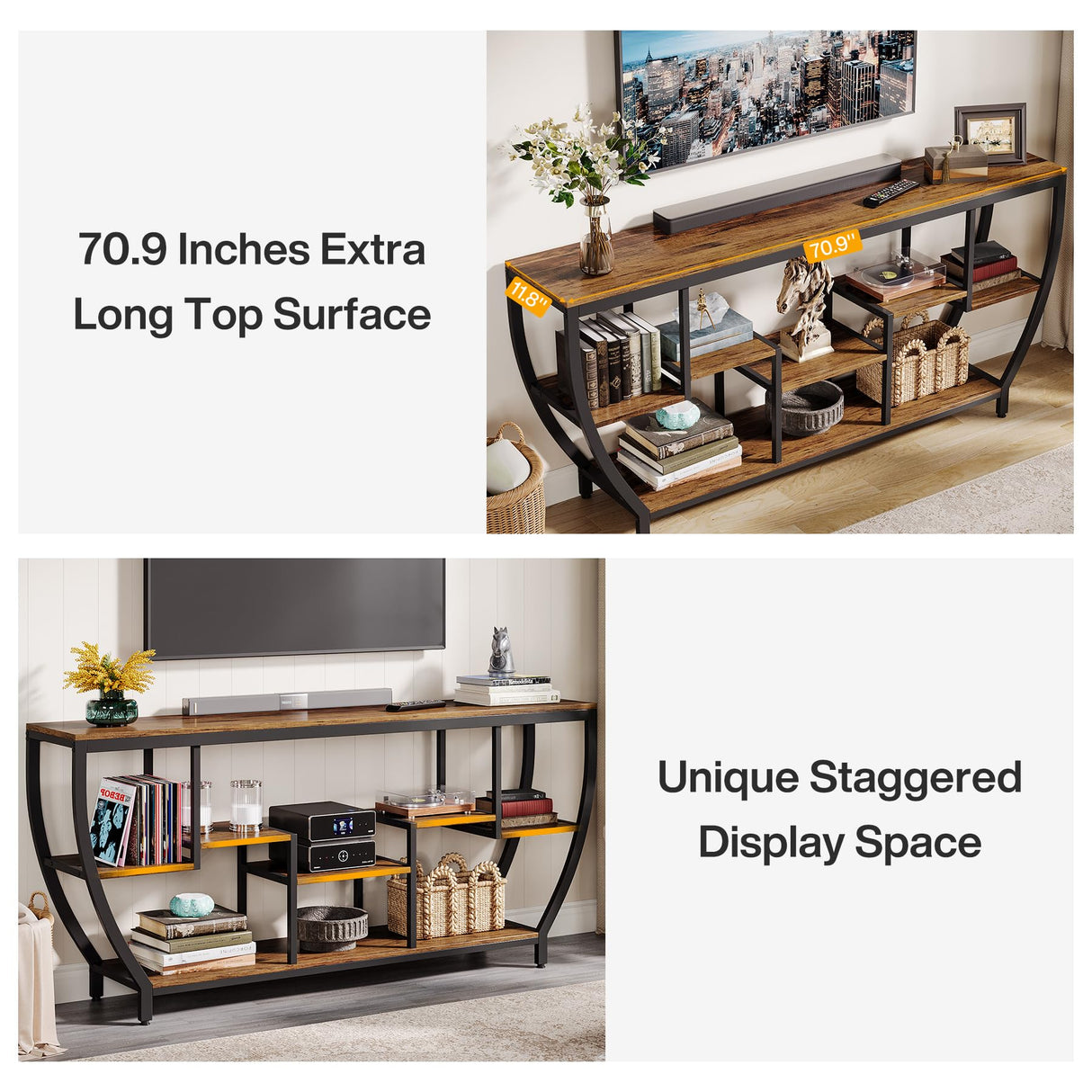 Tribesigns TV Stand for Televisions up to 80 Inches, 70.9 Inches Entertainment Center with Storage Shelves, Wood TV Media Console Table Unit for Living Room, Bedroom, Rustic Brown Tribesigns