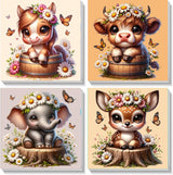 YarnWhimsy 4 Pack Paint by Numbers Kit for Kids with Frame- Animals Paint by Numbers for Kids Ages 4 8 12, Easy Elephants Horses Cows Deer DIY Acrylic Oil Painting Kits for Home Wall Decor(8X8inch) YarnWhimsy