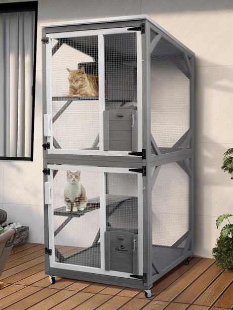GEGURI Cat Catio Outdoor Cat Enclosure, Large Wooden Kitten Patio Indoor with Upgraded Resting Box, Waterproof Roof GEGURI