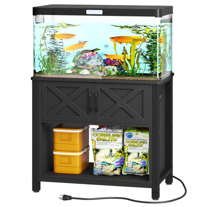 DWVO 40-50 Gallon Aquarium Stand with Power Outlets, Cabinet for Fish Tank Accessories Storage - Metal Frame Fish Tank Stand Suitable for Turtle Tank, Reptile Terrarium, 660LBS Capacity, Black