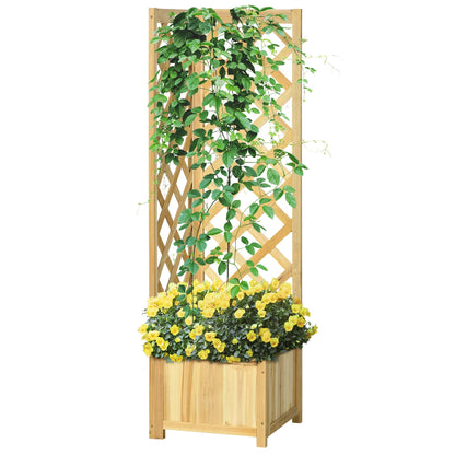 Outsunny Wooden Raised Garden Bed with Trellis, 57" Freestanding Corner Planter Box for Vine Plants Flowers Climbing and Planting Natural - WoodArtSupply