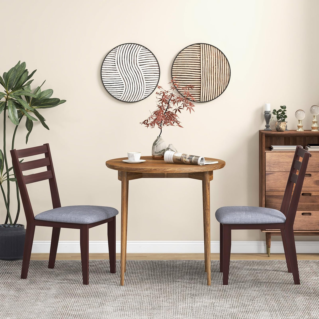 Giantex Wood Dining Chairs Set of 2, Upholstered Kitchen Chair with Solid Rubber Wood Frame, Armless Wooden Dining Side Chairs with Cushion Seat, Farmhouse High Ladder Dining Room Chair Giantex