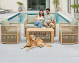 DAYARUS 4 Piece Patio Furniture Set, Aluminum Patio Conversation Set, Rope Rattan Patio Sectional Sofa, All Weather Outdoor Sofa Couch with Coffee Table and Cushions for Lawn/Backyard/Deck, Green DAYARUS