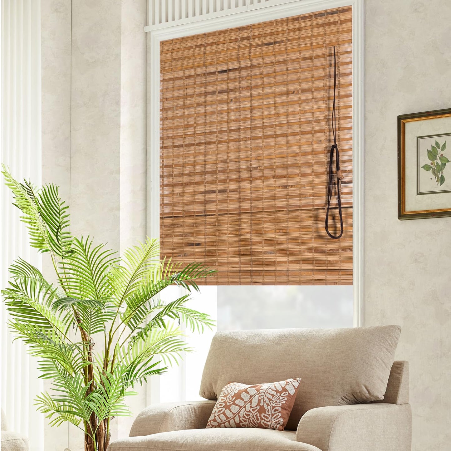 Bamboo Roman Window Blinds Sun Shades, Dark Brown,60W x 72H, Light Filtering Roller Shades,Any Size 24-72 Wide and 72 High